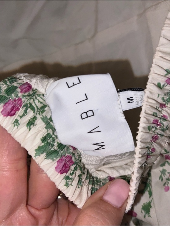 MABLE Dress with Pink Floral & Green Leaf Print - Size Medium